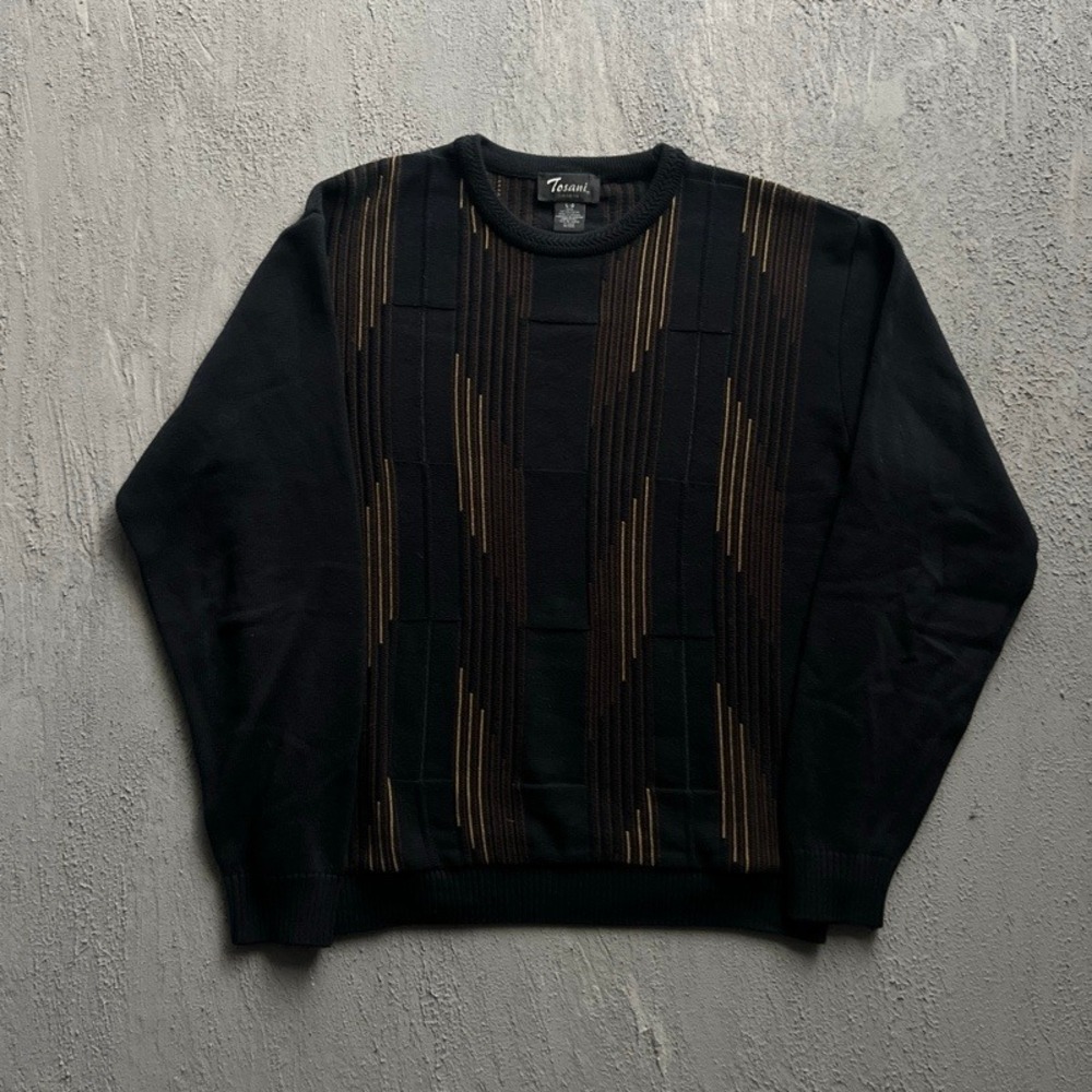Vintage Tosani Sweater Large Black 1990s Textured Geometric Knit Crewneck